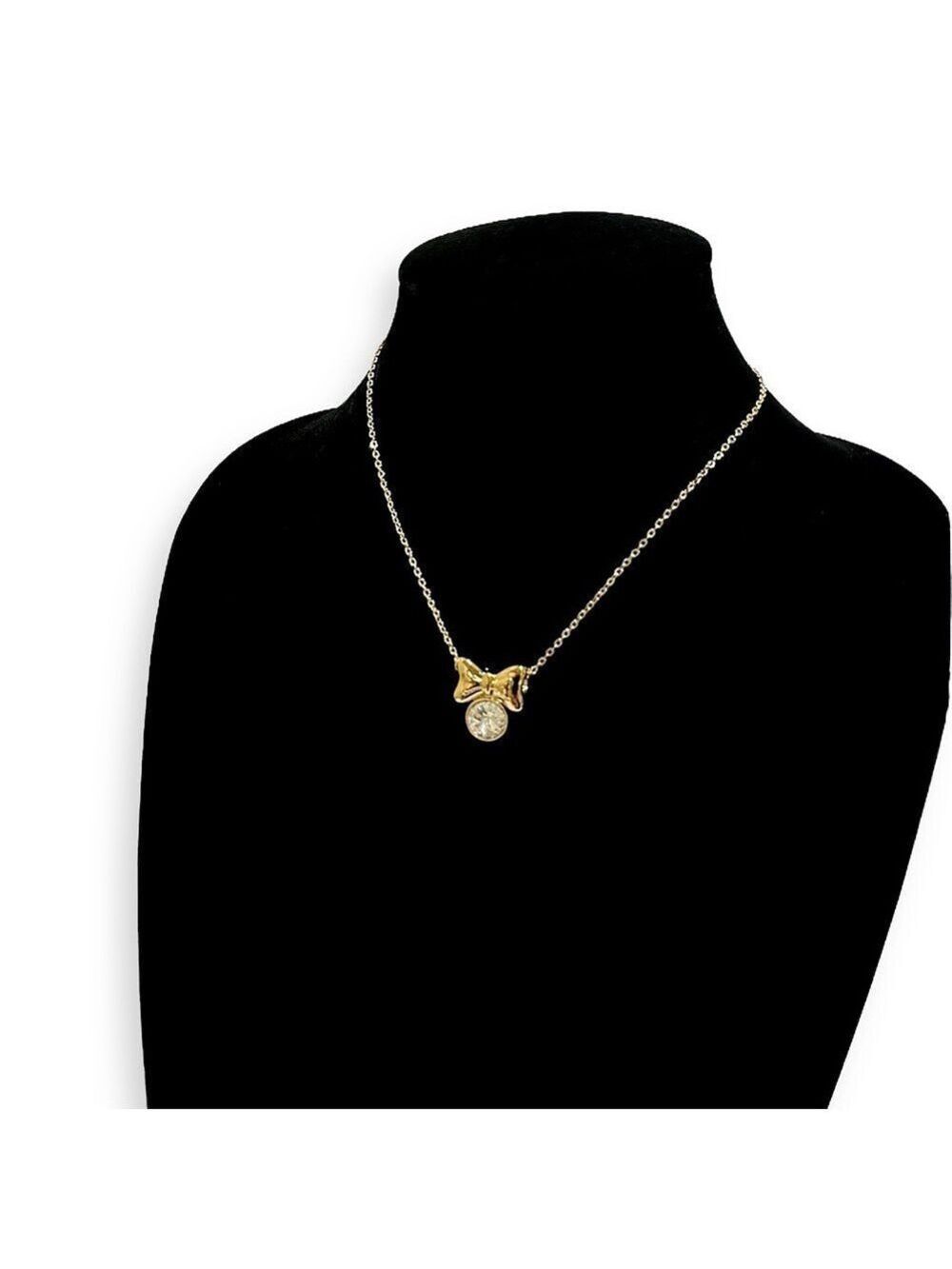 SWAROVSKI 🎀 Must-Have 🎀 Gold-Tone Bow Necklace w Crystal Pendant | NWOT - Picture 6 of 10
